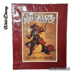 Pirates of the Caribbean Disneyland poster matted in red New Orleans Square NWT